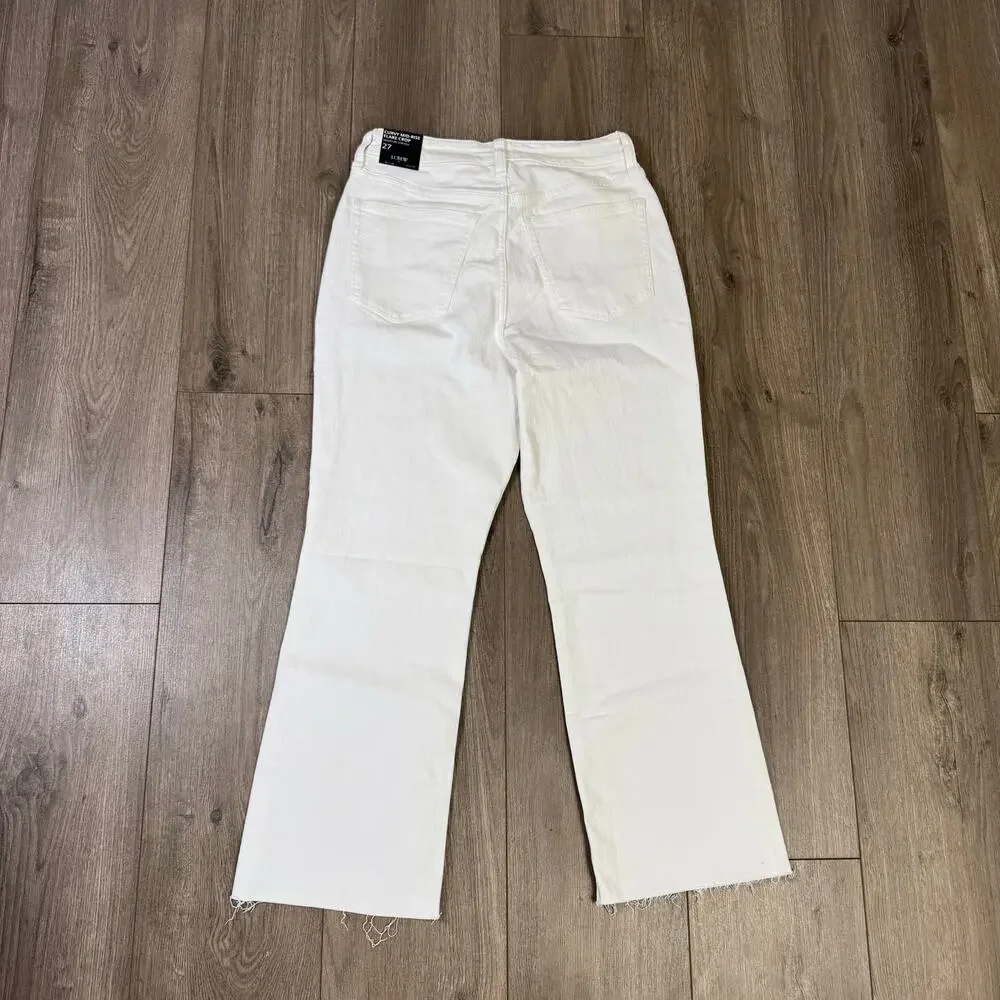 J.Crew Jeans WMNS 27 White Curvy Mid Rise Flare Crop Stretch Cotton Clean Girl